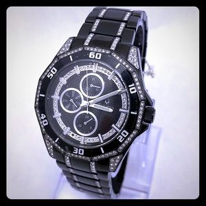 New Bulova Black Crystal Multifunction Mens Watch